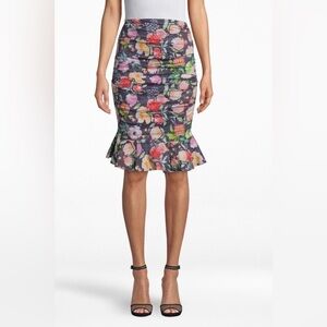 Nicole  Miller Watercolor Ruffle Ruched Floral Skirt